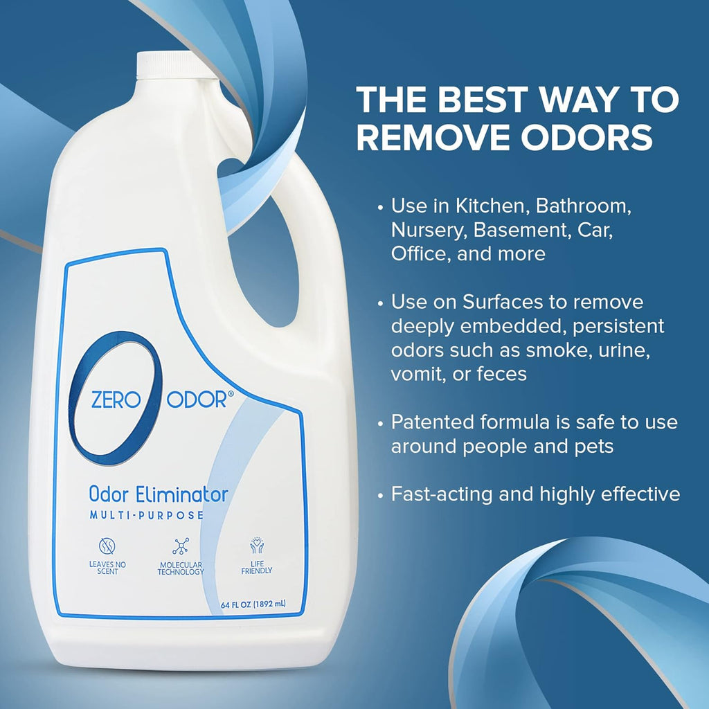 Zero Odor - Multi-Purpose Strong Odor Eliminator for Home, Office, Car, Bathroom, Hotel, Room Deodorizer, and Odor Neutralizer 64oz Refill, 2-Pack