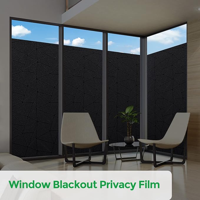 Coavas Blackout Window Privacy Film, Frosted Glass Static Cling, Decorative for Bathroom Door, UV Blocking Window Cling, Non-Adhesive Vinyl Sticker, Day and Night Windows Tint for Home,11.8x78.7 inch