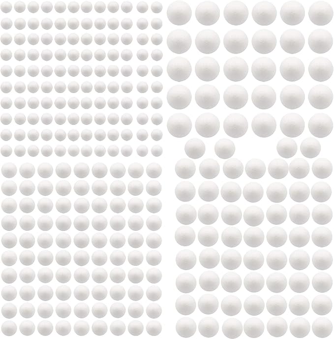 300 Pack Craft Foam Balls, 4 Sizes Including 1-2 Inches, Polystyrene Smooth Round Balls, Foam Balls for Arts and Crafts, DIY Craft for Home, Supplies School Craft Project and Holiday Party, White