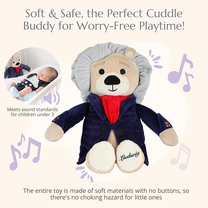Ludwig Van Beethoven Virtuoso Bear – Plays 40 Mins of Classical Music, Educational & Soothing Musical Teddy Bear for Babies & Toddlers, Ideal
