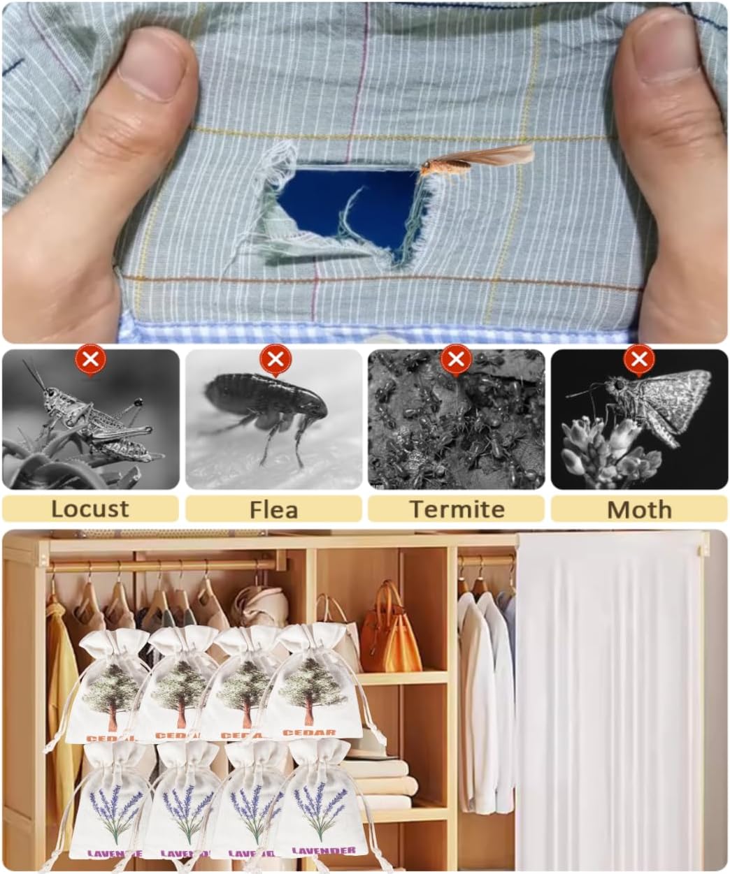 20 Pack Cedar Chips and Natural Dried Lavender Sachets Bags - Stop Clothes Damage, Cedar and Lavendar Home Fragrance Sachets for Drawers and Closets