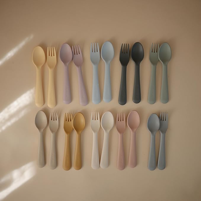 mushie Flatware Fork and Spoon Set For Kids | Made in Denmark (Powder Blue)