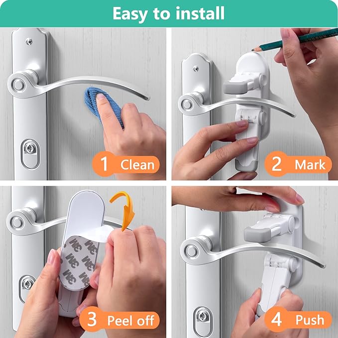 Door Lever Lock (3 Pack) Door Locks for Kids Safety, Baby Proofing Door Knob Child Proof Door Knob Covers, Child Safety Locks for Doors, with 3M Adhesive, for Doors, Windows, Bathtubs, Faucets (Grey)