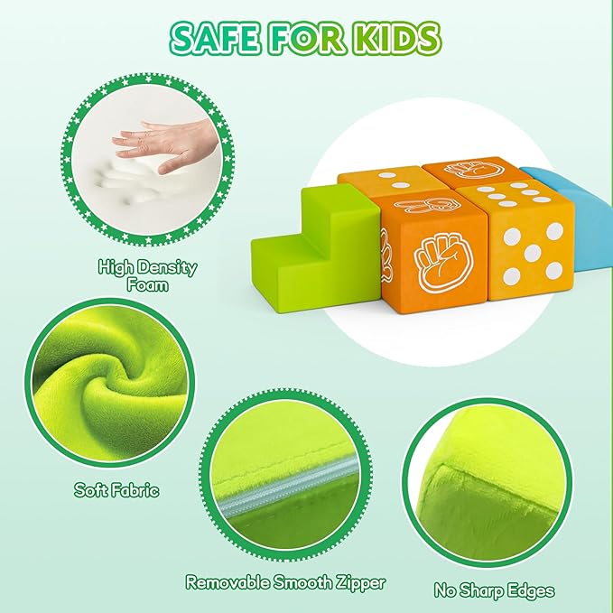 UMOMO Multi Form Combination Transformation 6 PCS Foam Climbing Blocks Gift for Children, Dice & Rock-Paper-Scissors Mode, Colorful Modular Climb Activity Play Set Toy for Toddlers Preschool Playroom