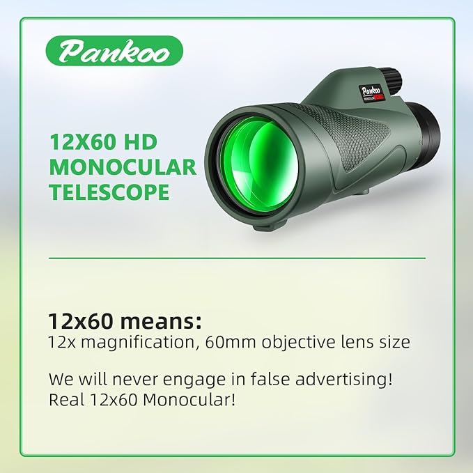 Pankoo 12x60 HD Monocular Telescope for Adults | Comes with Smartphone Adapter Tripod Hand Strap | Suitable for Bird Watching Sports Hiking Traveling