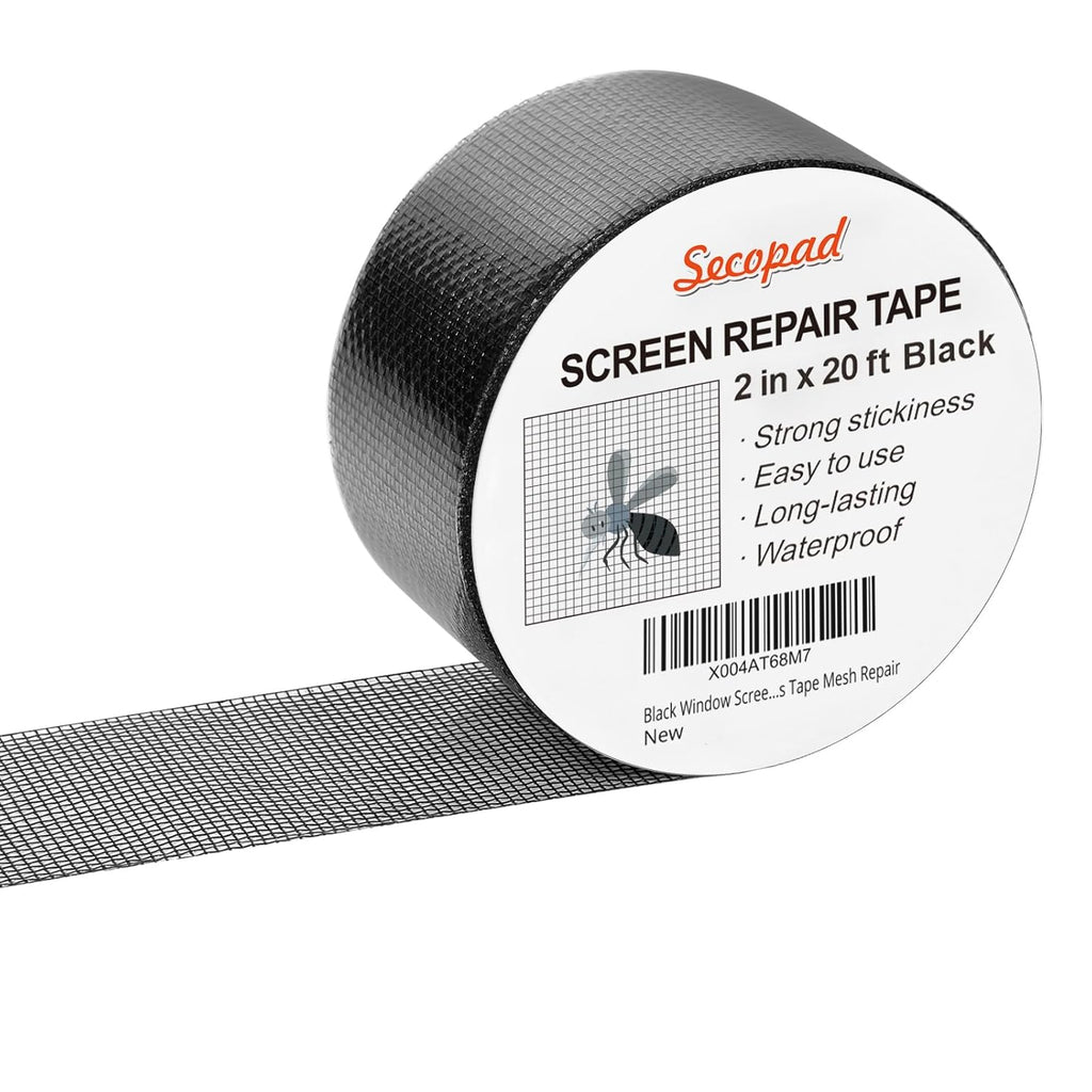 Black Window Screen Repair Tape, 2IN X 20FT Screen Repair Kit for Windows or Doors, Strong Adhesive Fiberglass Mesh Patch Tape