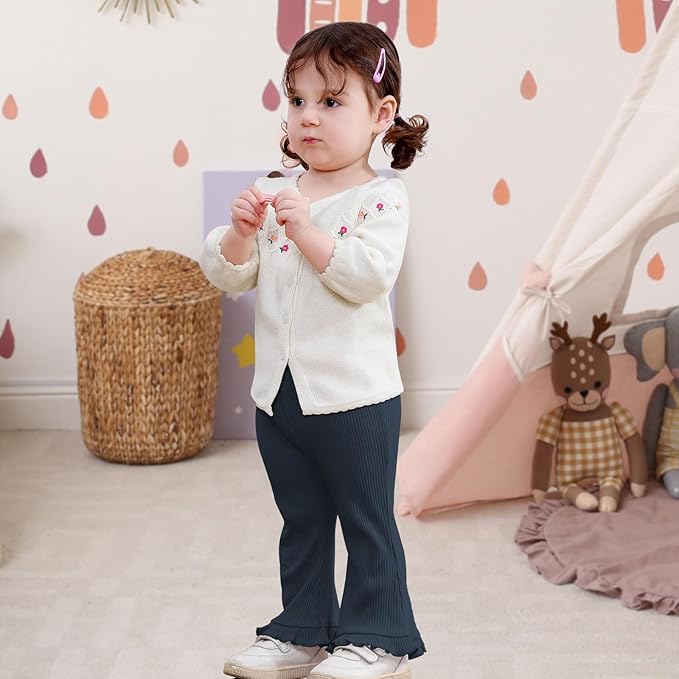 Neutocd Toddler Baby Girl 2-Pack Pants Bell Bottom Infant Baby Girl Solid Ribbed Cotton Leggings