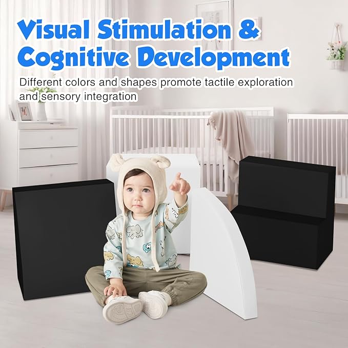 4-Piece Soft PU Leather Toddlers Climbing Toys, Baby Foam Climbing Blocks for Toddlers 3, Indoor Climb and Crawl Activity Play Set, Foam Play Gym Climbing Structures (Black and White)