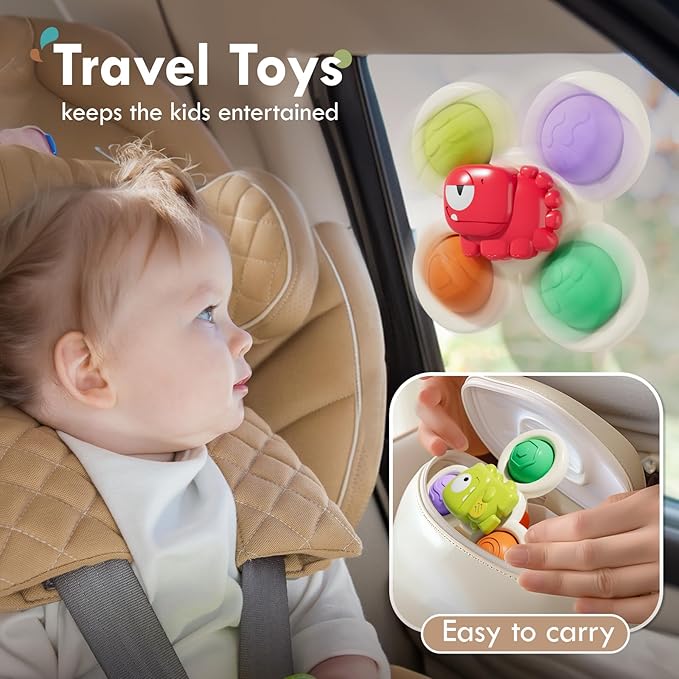 ALASOU 3PCS Pop Suction Cup Spinner Toys for 1 Year Old Boy Girl|Novelty Spinning Tops Toddler Toys Age 1-2|Sensory Baby Bath Toy for Toddlers 1-3|12 18 Months Boy Birthday Gift for Infant