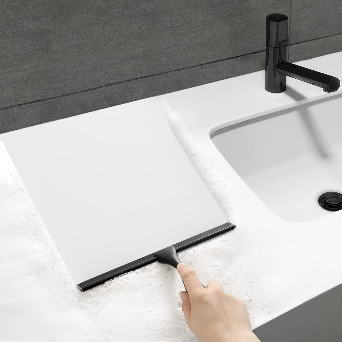 HIWARE All-Purpose Shower Squeegee for Shower Doors, Bathroom, Window and Car Glass - Black, Stainless Steel, 14 Inches