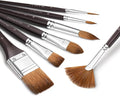 Sable Watercolor Brushes Professional, Fuumuui 7Pcs Sable Brush Set Variety Shapes with Flat, Round Pointed, Cat's Tongue Oval Wash Fan Brush Perfect for Watercolor Gouache Inks Painting