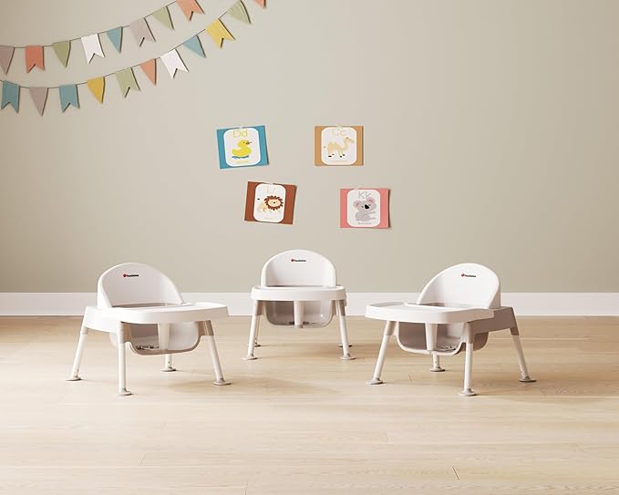 Foundations Secure Sitter Feeding Chairs Multipack, No-Tip Feet, 3-Point Adjustable Harness, Removable Tray, Easy to Clean, Stackable Feeding Chairs, 3 Pack (5 inch)