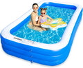 Sumbee Inflatable Swimming Pool for Kiddie Adults Kids, 120" X 72" X 22" Large Blow Up Pool for Family Backyard Outdoor Toddler,Big Rectangle Pools for Children Ages 4-8-12,Full-Sized,Blue