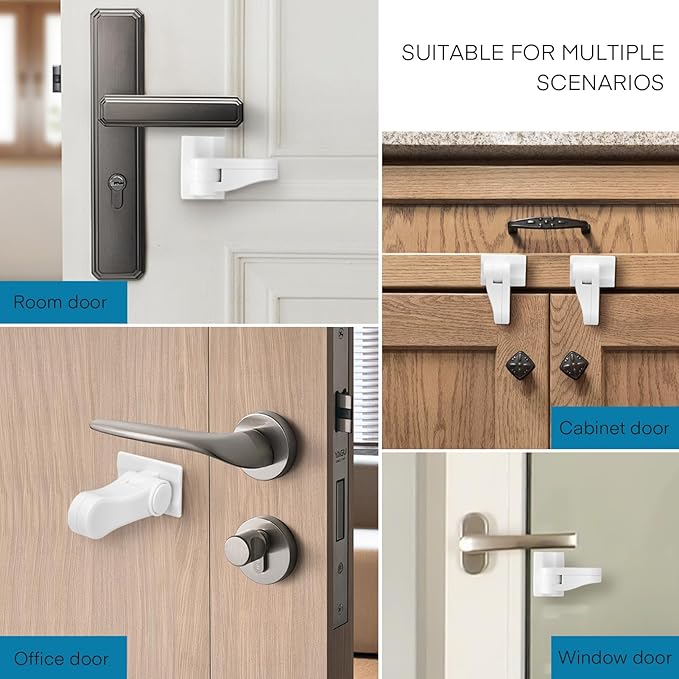 Child Proof Door Lever Lock - 2 Pack - Door Locks for Kids Safety - Door Knob Child Proof - Baby Proofing 3M Adhesive - Door Handle Child Proof - Baby Safety Locks for Toddlers - White
