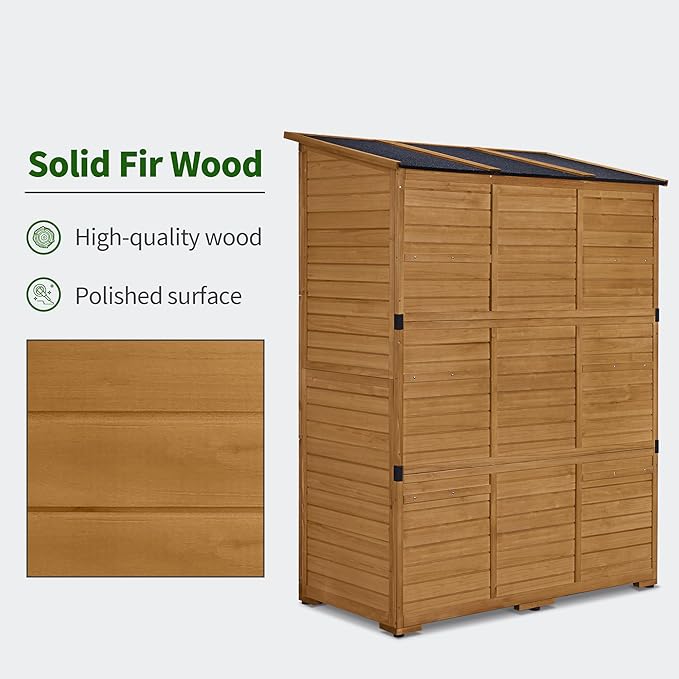 Macrout Large Outdoor Storage Cabinet with 6 Shelves (4.8 x 2.2 x 6.5 ft), Outside Storage Shed with Lock, Wooden Garden Shed for Yard Patio Lawn, 1738 (Natural)