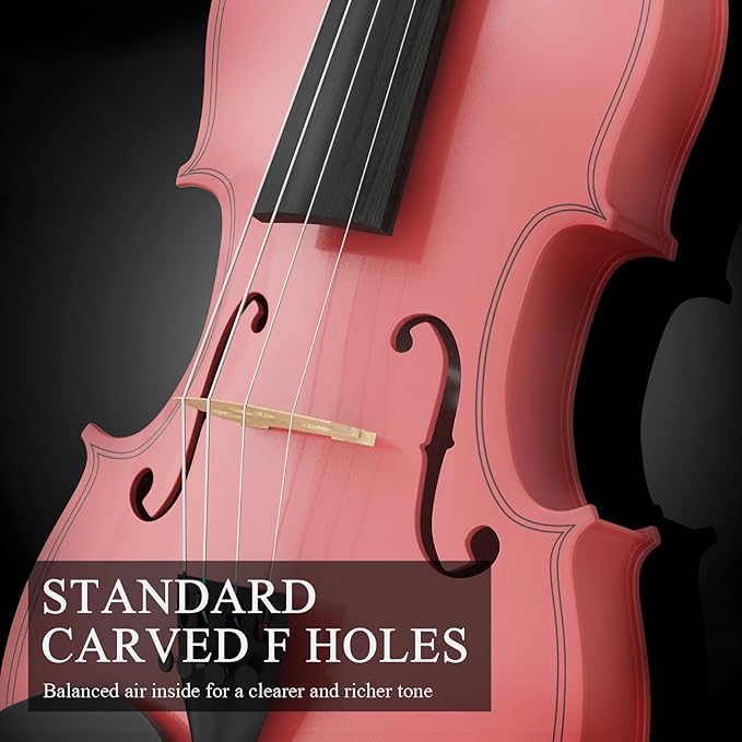 1/4 Beginner Violin Kit, Complete Violin Set with Case, Bow, Rosin,Pink