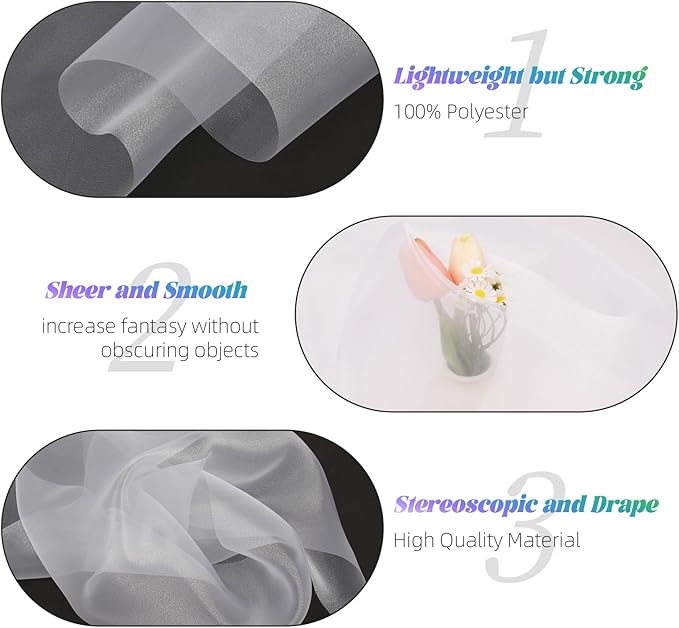 Crystal Organza Fabric Tulle 11 Inch by 50 Yards Sheer Tulle Rolls for DIY Craft Wedding Party Baby Shower Decor Gift Wrapping Party Supplies (White)