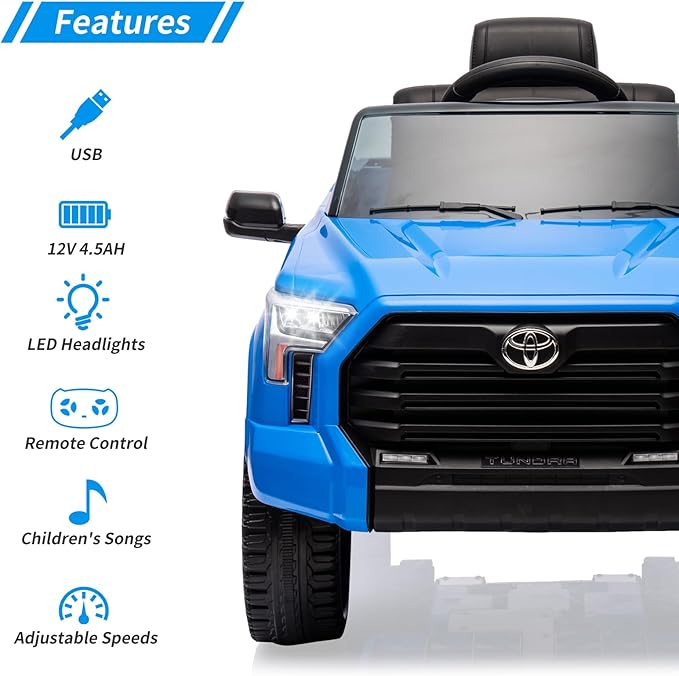 Electric Car for Kids, Licensed Toyota Tundra 12V Electric Truck, Off-Road Kids Pickup Car w/Remote, Spring Suspension & 3 Speeds, LED Headlights, Ride-On Toys for Boys/Girls