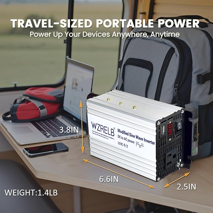 WZRELB 500W Power Inverter 12V DC to 110V 120V AC,Modified Sine Wave Car Inverter for Vehicles with LED Display,5V/2.4A USB Port,Soft Starter,Off-Grid Power Converter with High Efficiency up to 90%