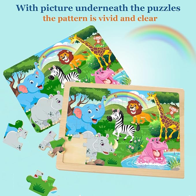Wooden Puzzles for Kids Ages 4-6, 4 Packs 60 PCs Animal Dinosaur Jigsaw Puzzles for Children Ages 4-8,Preschool Educational Puzzles Boards Toys Gifts for Boys Girls
