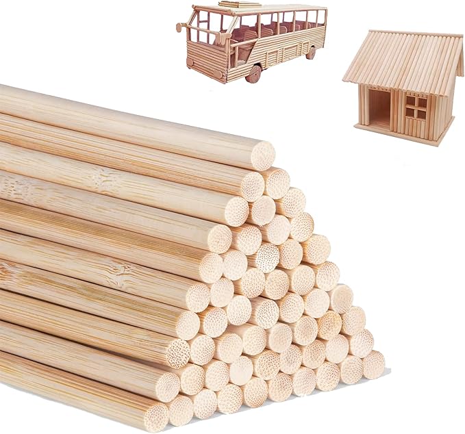 1/4 x 24 Inch 25 PCS Dowel Rods Wood Sticks Wooden Dowel Rods Unfinished Bamboo Sticks - for Crafts,Home Decor, Model Making and DIYers