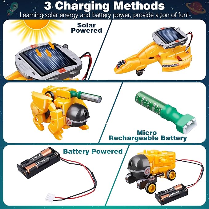 6-in-1 Solar Robot Toys for Ages 8 9 10 11 12 Year Old Boys Girls, STEM Science Kits for Kids Age 8-12, Building Experiments Robotics Kit STEM Projects for Kid Christmas Birthday Gifts (Yellow)