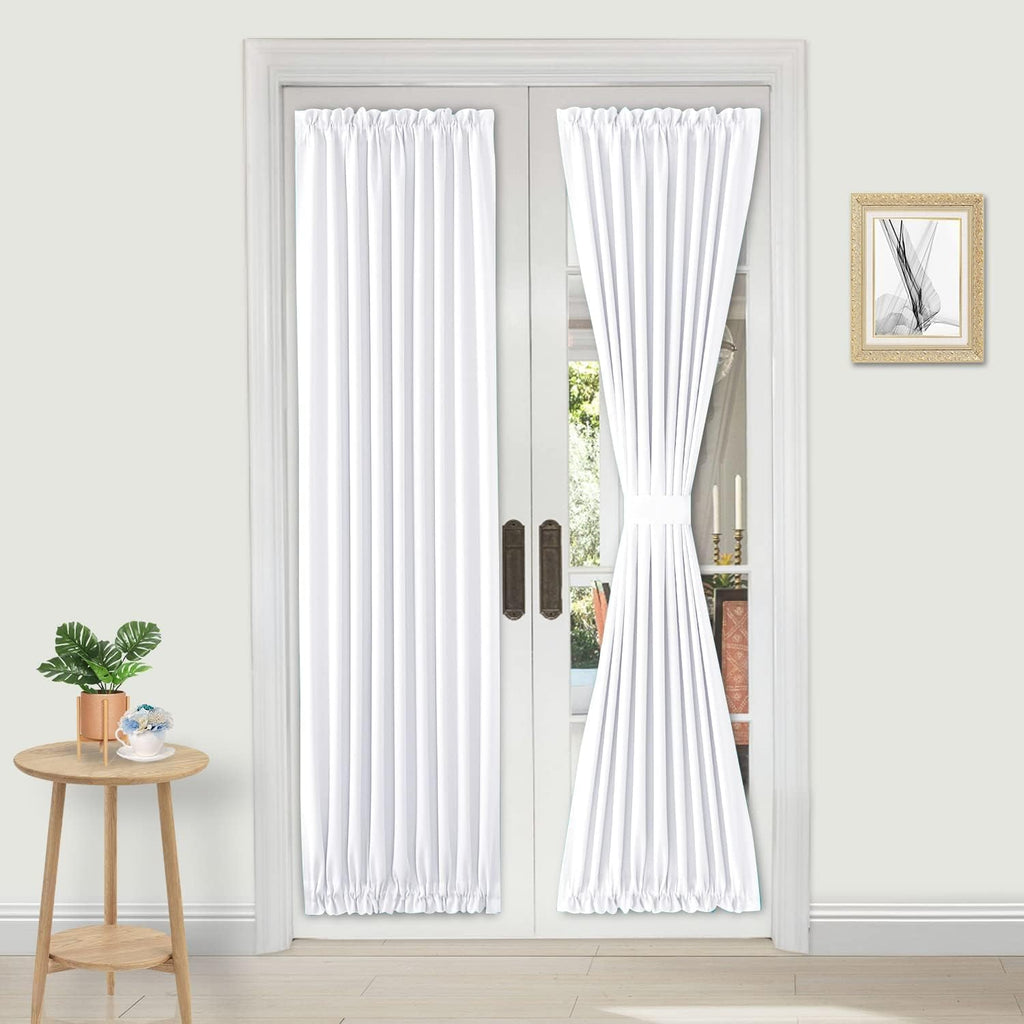 DWCN French Door Curtains – Rod Pocket Thermal Curtain for Doors with Glass Window, Kitchen and Patio Doors for Privacy, 25 X 80 Inches Long, 1 Curtain Panel with Tieback, Pure White