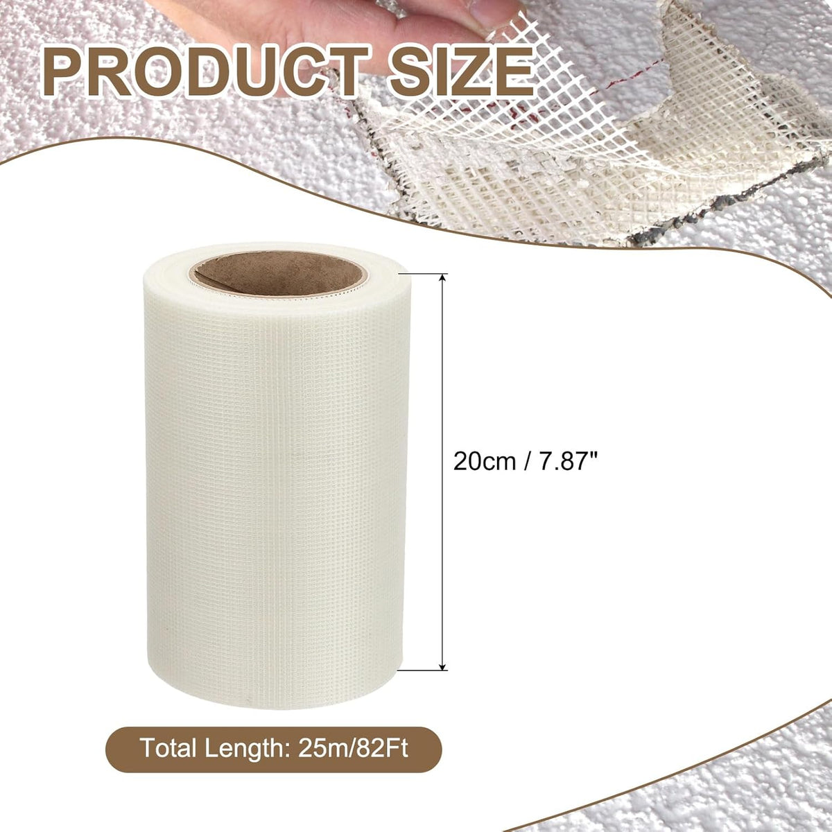 PATIKIL Drywall Repair Mesh Tape, 8 inch x 82 ft Fiberglass Repair Patch Self-Adhesive Dry Wall Joint Tape 12 Mesh Wall Hole Crack and Seam Patch, White