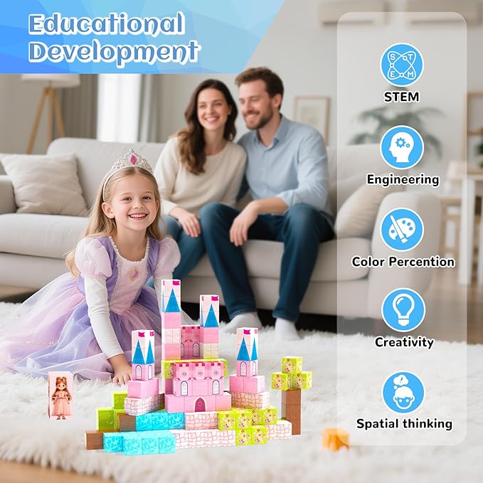 Updated Magnetic Blocks-Princess Castle, Creative Magnetic Building Blocks Toddler Toys, Birthday Gifts for Kids 3+ Years Old, STEM Montessori Sensory Toy for Boys & Girls Age 3-4 4-5 6-8