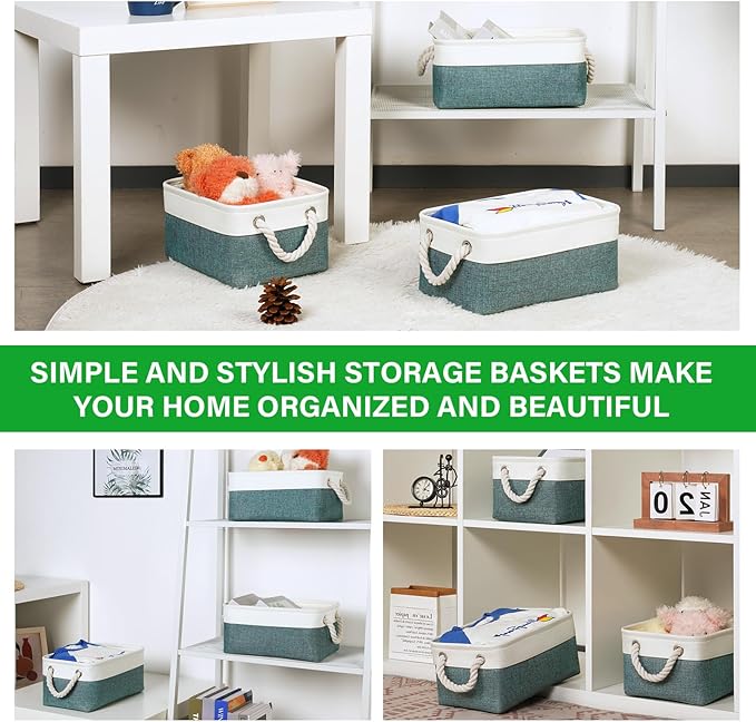 Bidtakay Small Storage Baskets for Shelves 3 Pack Fabric Storage Bins for Organizing Linen Collapsible Organizer for Closet-Deep Green