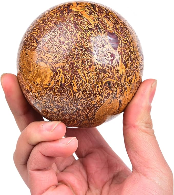 JIC Gem Healing Crystals Sphere Natural Golden Jade Crystal Ball Mineral Quartz Stone With Decorative Stand Home Decoration (70-80mm)
