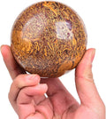 JIC Gem Healing Crystals Sphere Natural Golden Jade Crystal Ball Mineral Quartz Stone With Decorative Stand Home Decoration (70-80mm)