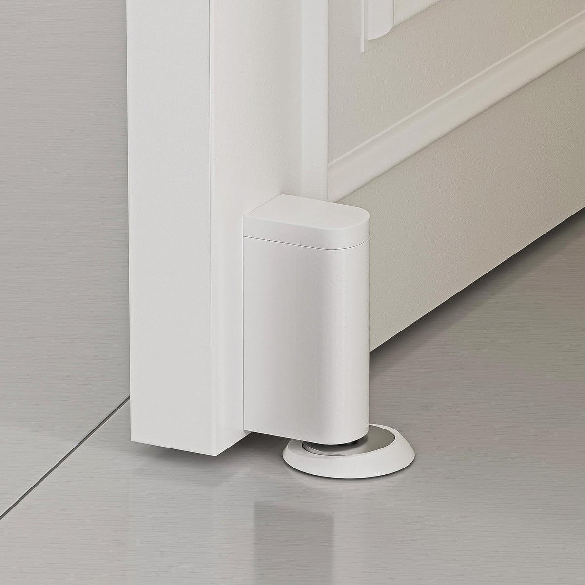 Windproof Magnetic Door Stoppers, 0-0.78" Stroke Mechanical Doorstop, No-Hole Flooring Door Suction with 3M Strong Adhesive and Screws, White, 1 Pack