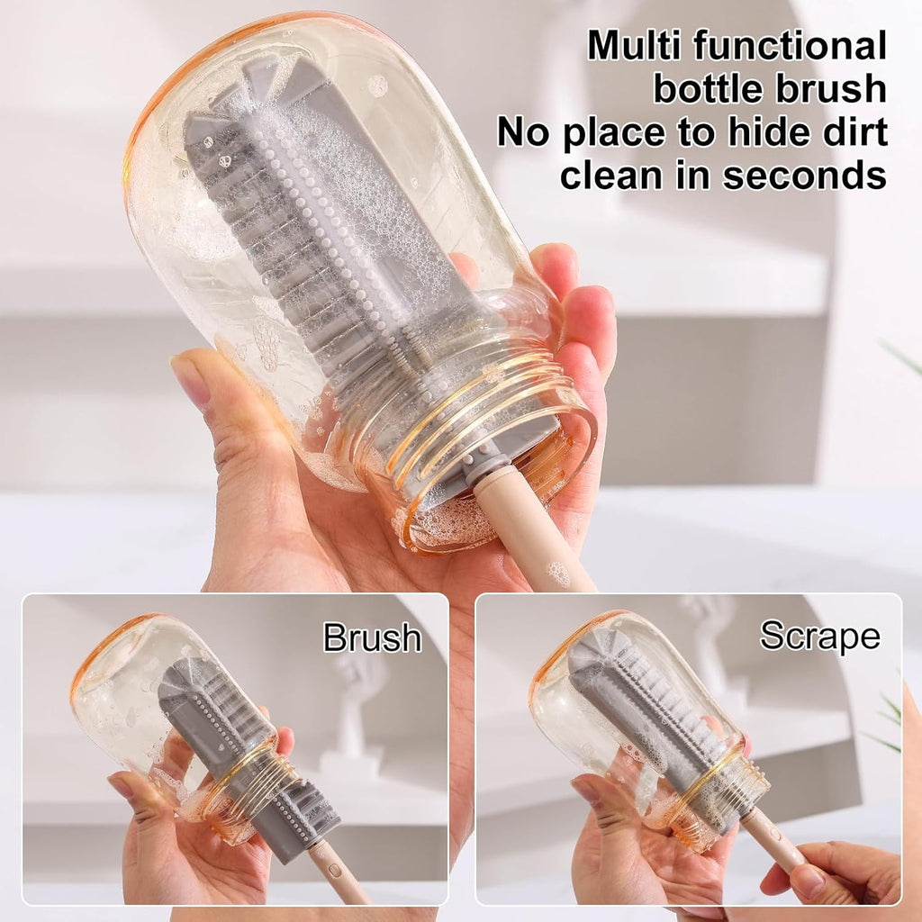 Baby Bottle Drying Rack -Travel Baby Bottle Drying Rack Set, Cleaner Kit with Silicone Bottle Brush,Straw Brush, Suitable for Home use or Traveling with Babies, Camping(Gray) ﻿ ﻿
