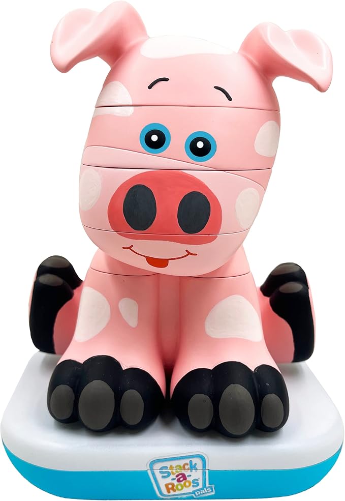 Stack-a-Roos Baby Pig by Salus Brands - Animal Stacking Toy, Educational Early Learning Toy for Infants Babies Toddlers, Age 12+ Months - Great Baby Gifts. STEM Toy