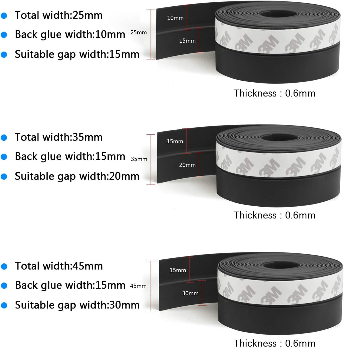 TAROSE Weather Stripping - 33 Feet Door Seal Strip, Adhesive Silicone Tape (Black, 35MM)