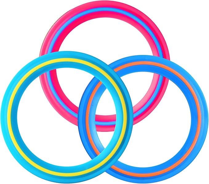 JEEFUD Flying Disc for Kids Adults 11 inch Flying Ring, 3 Pack Beach Backyard Sports Play Soft Discs, Sport Outdoor Toy Gift for 4+ Year Old Boys Girls Family (3PCS (Blue，Pink&Turquoise))