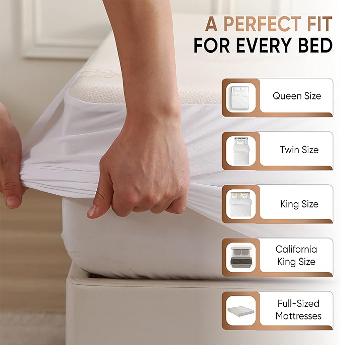 Waterproof Organic Mattress Protector Full - Organic Cotton Breathable Mattress Pad Cover - 250 GSM Comfort - Deep Pocket - Fitted Comfort