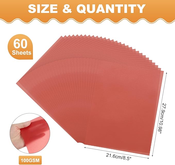 MECCANIXITY 60 Sheet Colored Vellum Paper 8.5" x 11", 100gsm Translucent Printable Vellum Sheets for Printing Wedding Invitations Inkjet Laser Printer, Deep Red