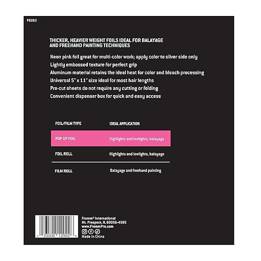 Fromm Color Studio Medium Weight Pop Up Hair Foil in Hot Pink, 5" x 11" Embossed Aluminum Foil Sheets, Hair Foils for Highlighting and Coloring - 500 Foil Sheets