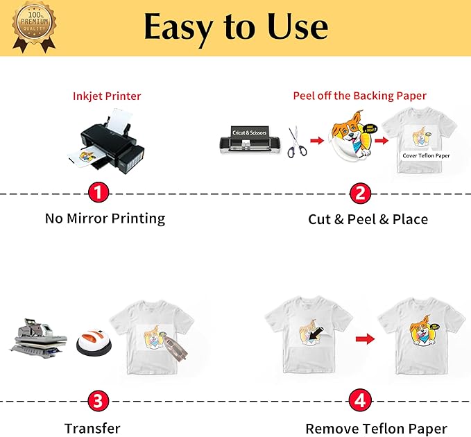 TransOurDream Upgraded Iron on Heat Transfer Paper for T Shirts (40 Sheets, 8.5x11") Iron on Transfers for Light Fabric Printable Heat Transfer Vinyl for Inkjet Printer (L2-40)