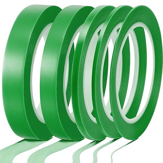 Xuniea 5 Rolls of Vinyl Tape Masking Tape Automotive Car Auto Paint for Curves, High Temperature Vinyl Low Tack(1/16 Inch, 1/8 Inch, 1/4 Inch, 1/2 Inch, 3/4 Inch,Green)