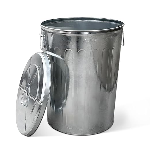 Plexon 20 Gallon Metal Trash Can with Lid Outdoor Galvanized Steel Large Garbage Can