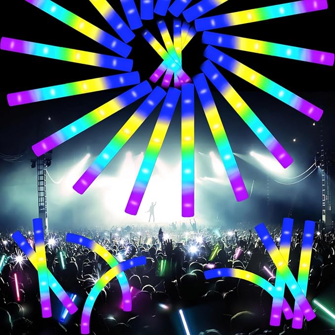 24-Count Foam Glow Sticks Party Pack - 5 Colors, Steady Bright LED Light Up Sticks for Weddings, Birthdays, Christmas, Halloween | Foam Glow Sticks Bulk Reusable, 6-Hr Glow
