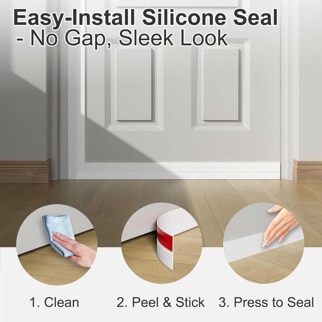 Heavy-Duty 36 ft x 3 in Weather Stripping, Extra Thick 2mm Door Draft Stopper Silicone Seal Strip for House and Glass Shower Doors for Collision and Side Gaps of Door and Windows, White