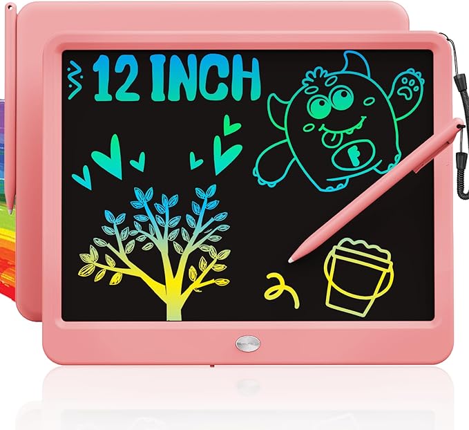 TEKFUN LCD Writing Tablet for Kids Girls Toys, 12 Inch Erasable Drawing Tablet Doodle Board Colorful Doodle Pad, Gifts for Toddlers Girls Adults (Pink)