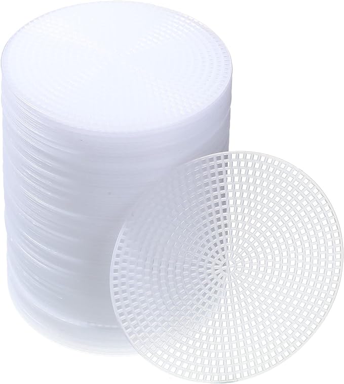 7 Count Circle Plastic Canvas Circles Mesh Sheets White Needlepoint Blank Canvas Plastic Mesh Mat for Needlework Crochet Supplies Embroidery Yarn Crafting Knit(4.5 Inch)