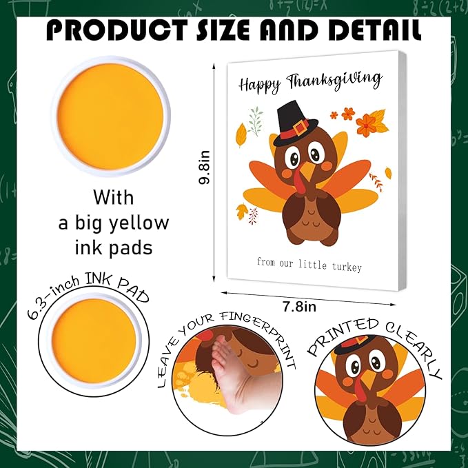 SHLINCO Baby's First Thanksgiving Handprint Kit - Fall Photo Props and Keepsake Gift, 7.8x9.8 Inch Canvas Footprint Art for Desktop, Family Thanksgiving Decor