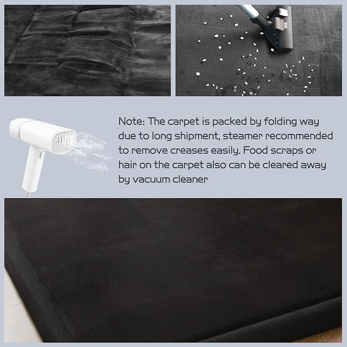MAXYOYO Black Coral Velvet Area Rug, Thick Japanese Tatami Mat Living Room Carpet with Non-Slip Backing, Large Solid Color Mat for Bedroom Dormitory Yoga, 78 by 78 inch