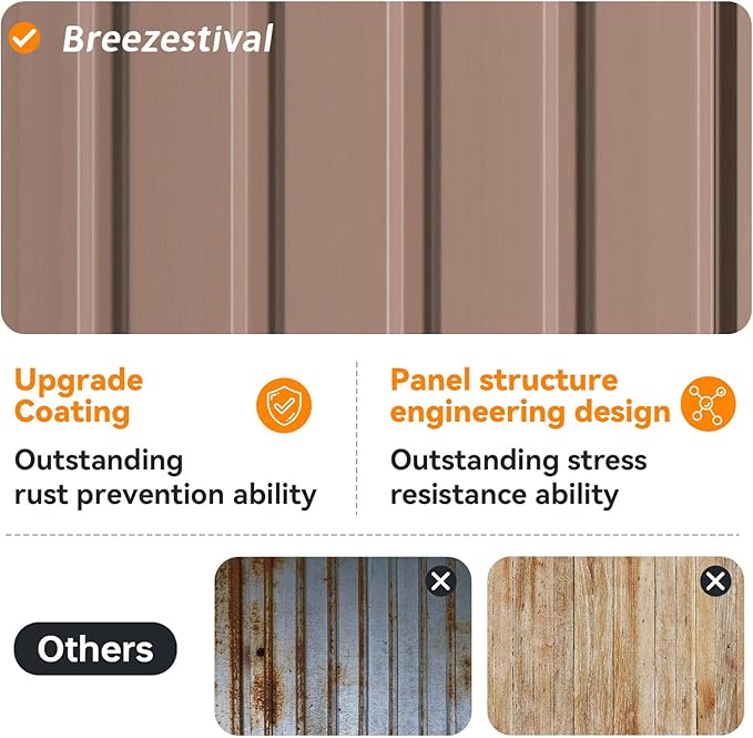 8×15FT Outdoor Storage Shed, Metal Garden Shed with Lockable Double Doors & Sloping Roof, Weather-Resistant Tool Shed for Backyard, Patio, Poolside Brown